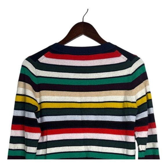 J. Crew Cashmere Striped Long Sleeve Crew Neck Sweater Cardigan M Red Green Blue - Picture 7 of 15